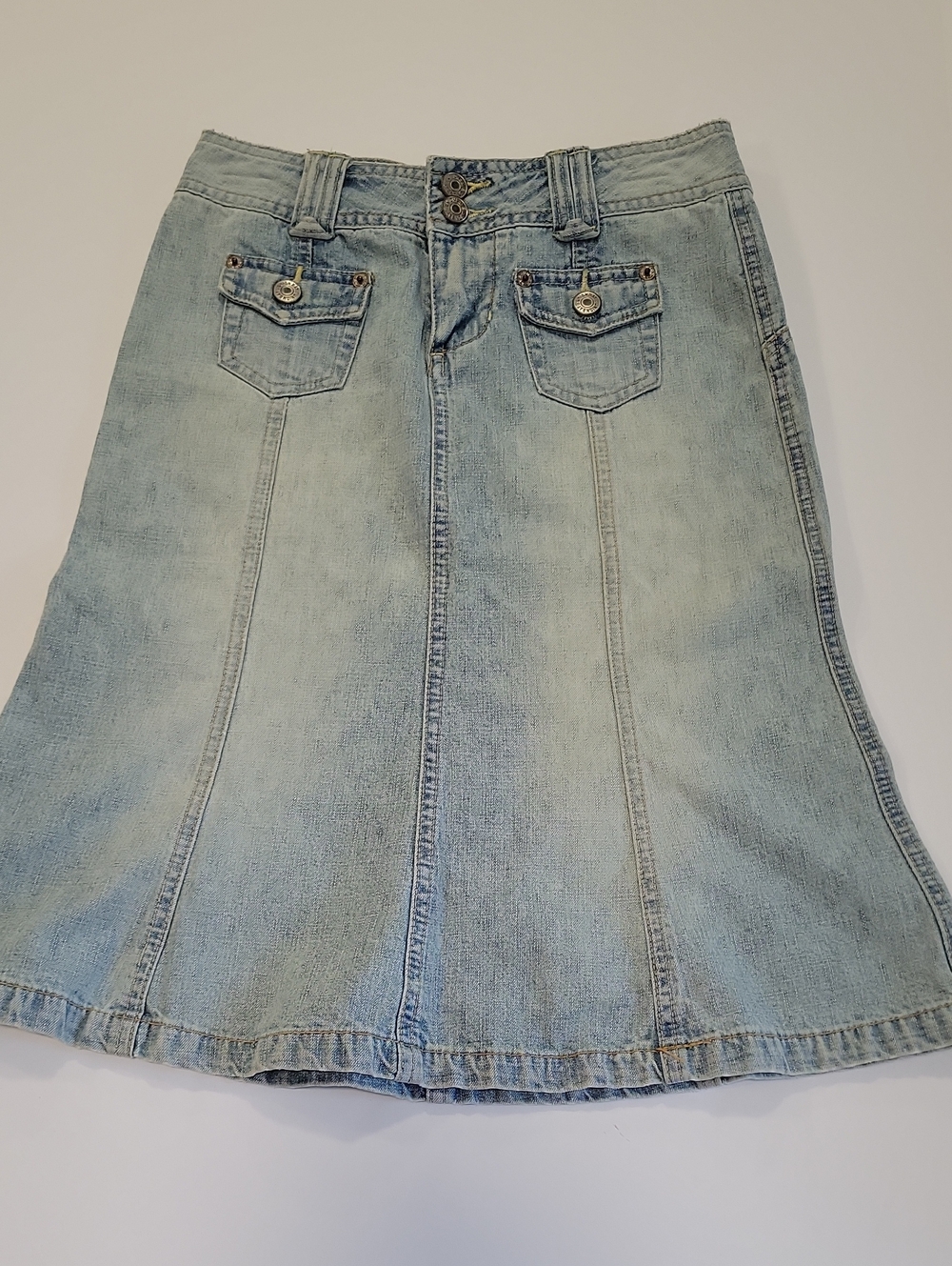 VTG Union Bay Denim Skirt Sz 0 Front Flap Pockets Flare Country Y2K Western 90s